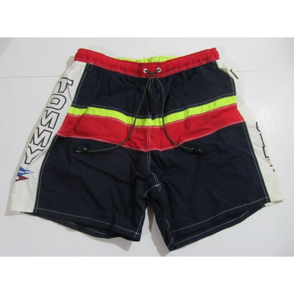 Tommy Hilfiger Mens Swim Trunks Navy / Red / Neon Yellow EUC Large
